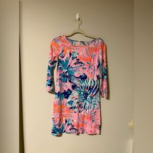 Lilly Pulitzer Marlowe Boatneck Cotton 3/4 Sleeve Dress Off Tropic XS